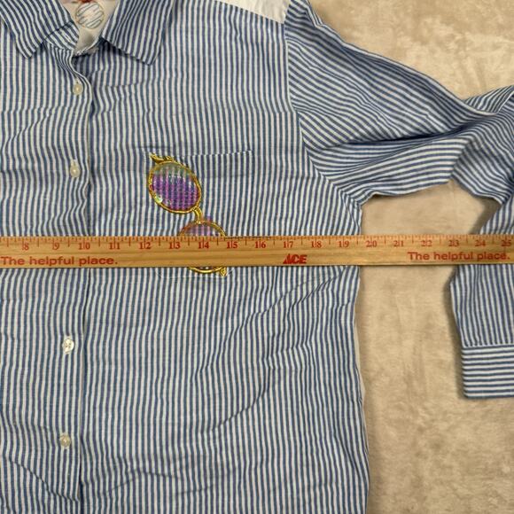 VILAGALLO Striped Button Shirt Women’s Size 40 US Large Blue White Donuts Sequin - Picture 6 of 7